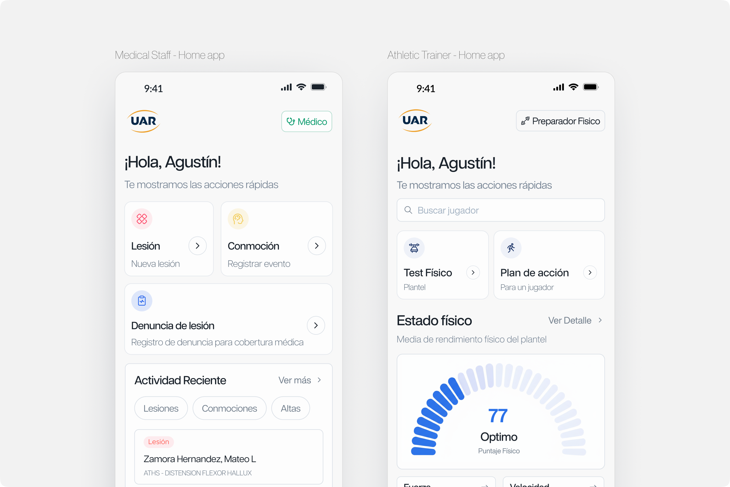 UAR Alto Rendimiento performance management interface